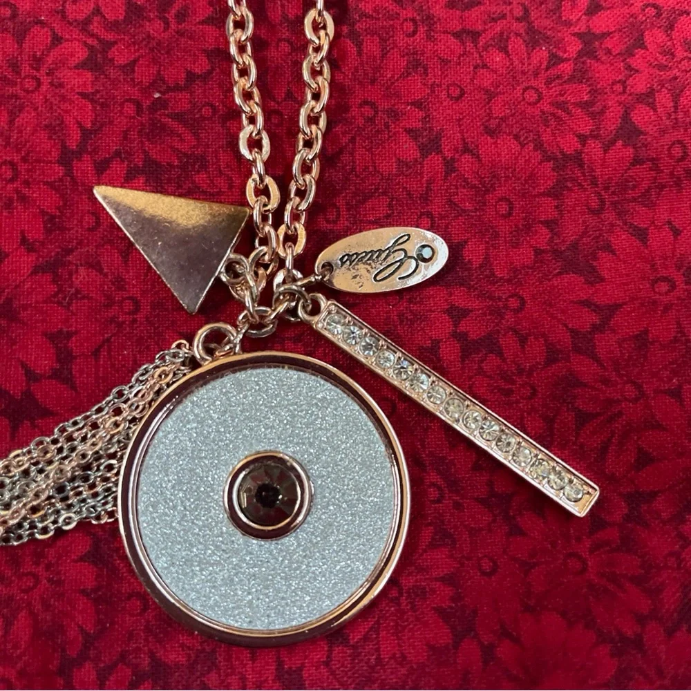 Guess Rose Gold Color 22” Pendant Necklace with Fringe and‎ Sparkle Detailing